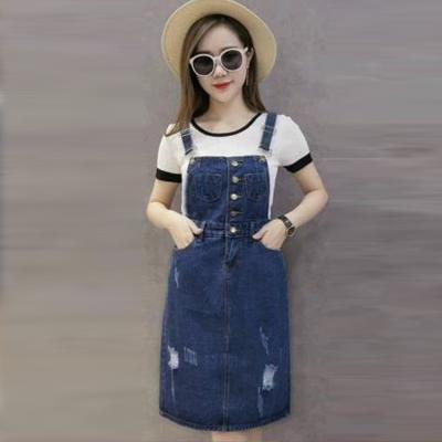 ĐẦM JEAN YẾM 2 DÂY CÀI NÚT TRƯỚC - NY806